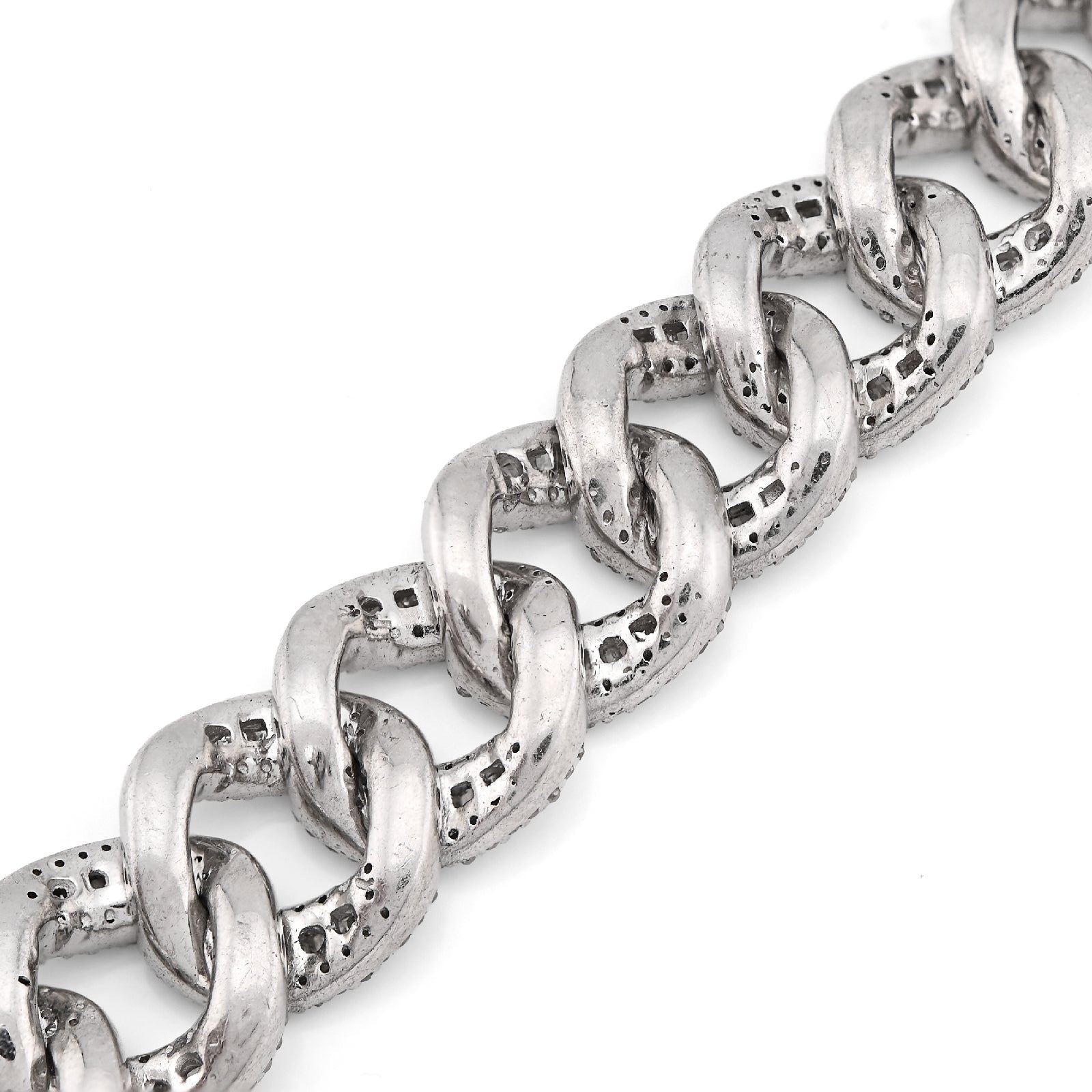 925 SS 6.4CT Natural Diamond Round/Baguette 11MM 8" Cuban Link Men Bracelet 35.6g - Elite Jewelers - Bracelets
