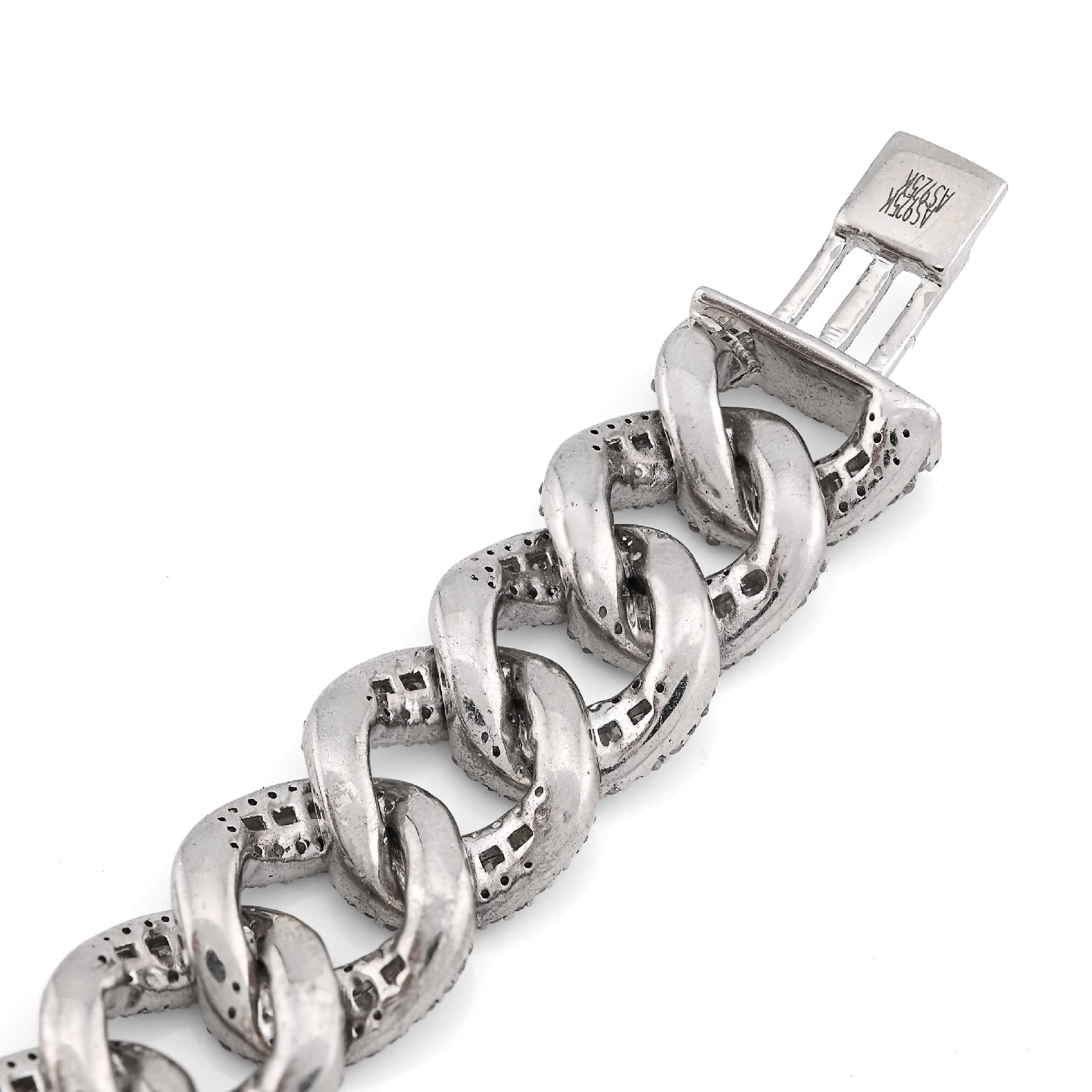 925 SS 6.4CT Natural Diamond Round/Baguette 11MM 8" Cuban Link Men Bracelet 35.6g - Elite Jewelers - Bracelets