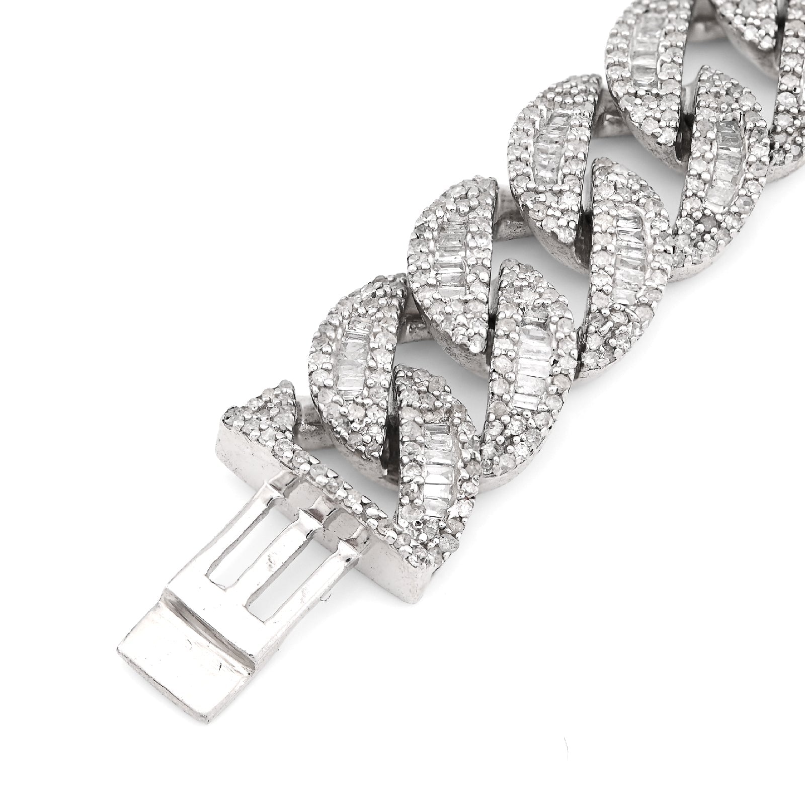 925 SS 6.4CT Natural Diamond Round/Baguette 11MM 8" Cuban Link Men Bracelet 35.6g - Elite Jewelers - Bracelets