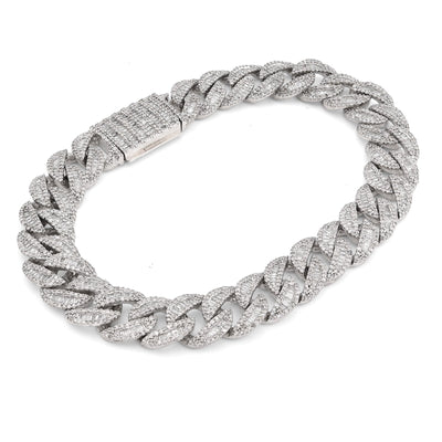 925 SS 6.4CT Natural Diamond Round/Baguette 11MM 8" Cuban Link Men Bracelet 35.6g - Elite Jewelers - Bracelets