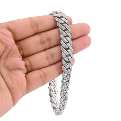 925 SS 7.23CT Natural Diamond Snake Cuban Link 12MM Mens 8" Bracelet 47.2g - Elite Jewelers - Bracelets