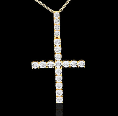 925 SS 7.8gms 0.6 CTW Real Diamond Solitaire Yellow Cross Pendant Illusion Charm - Elite Jewelers - Charms & Pendants