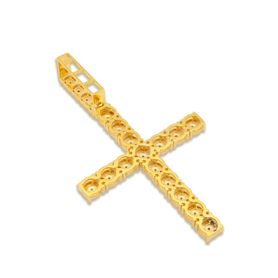 925 SS 7.8gms 0.6 CTW Real Diamond Solitaire Yellow Cross Pendant Illusion Charm - Elite Jewelers - Charms & Pendants