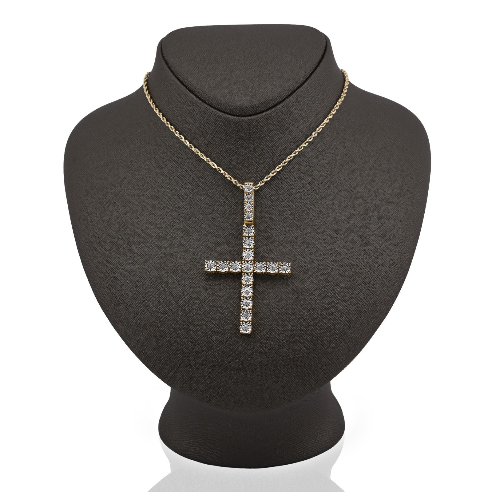 925 SS 7.8gms 0.6 CTW Real Diamond Solitaire Yellow Cross Pendant Illusion Charm - Elite Jewelers - Charms & Pendants