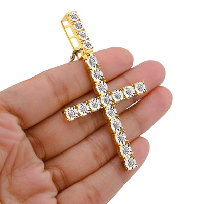925 SS 7.8gms 0.6 CTW Real Diamond Solitaire Yellow Cross Pendant Illusion Charm - Elite Jewelers - Charms & Pendants