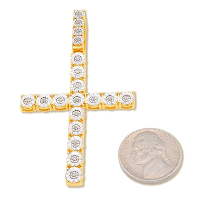 925 SS 7.8gms 0.6 CTW Real Diamond Solitaire Yellow Cross Pendant Illusion Charm - Elite Jewelers - Charms & Pendants