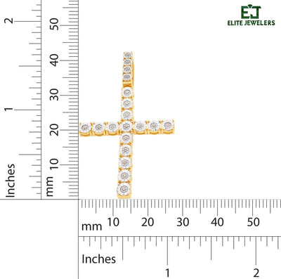 925 SS 7.8gms 0.6 CTW Real Diamond Solitaire Yellow Cross Pendant Illusion Charm - Elite Jewelers - Charms & Pendants