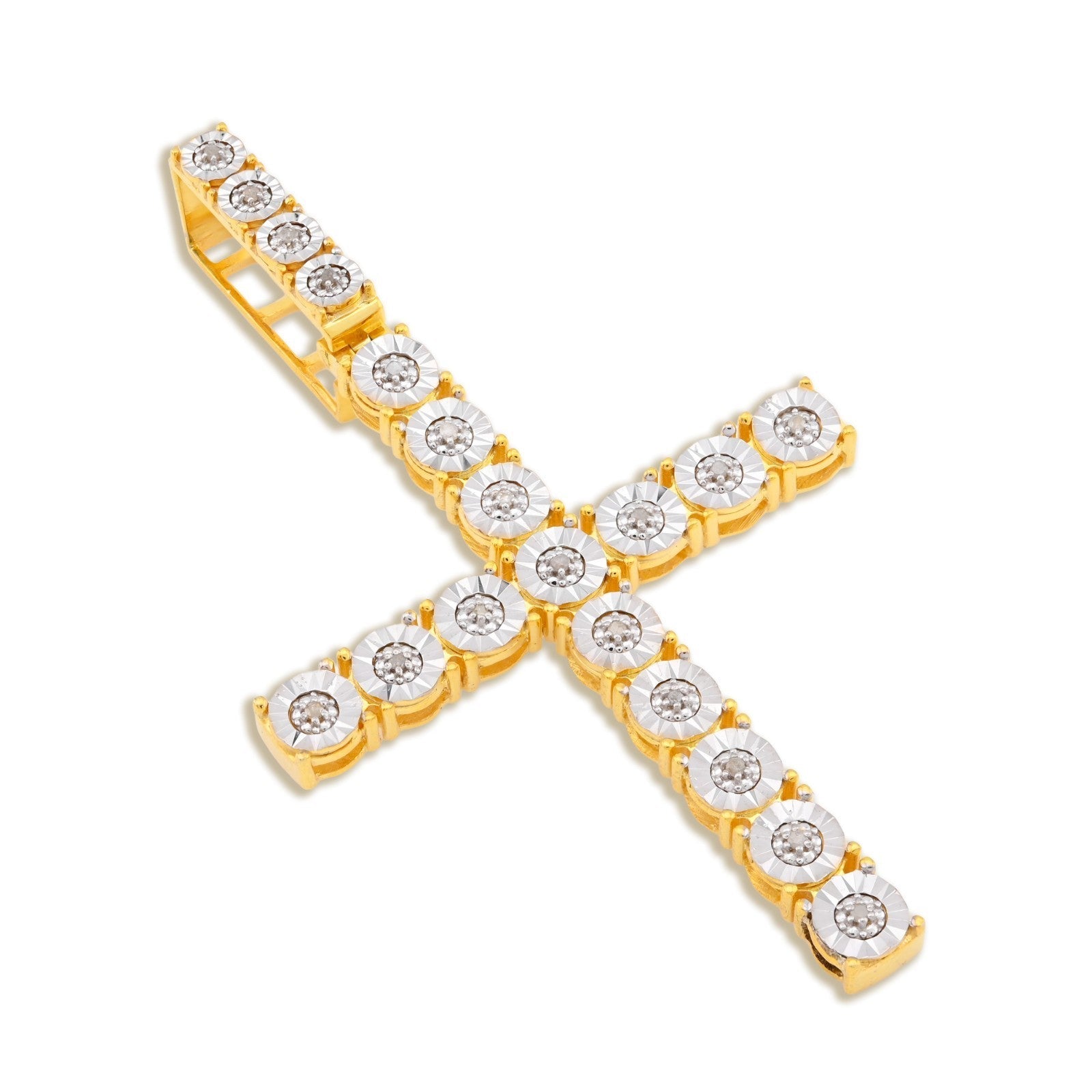 925 SS 7.8gms 0.6 CTW Real Diamond Solitaire Yellow Cross Pendant Illusion Charm - Elite Jewelers - Charms & Pendants