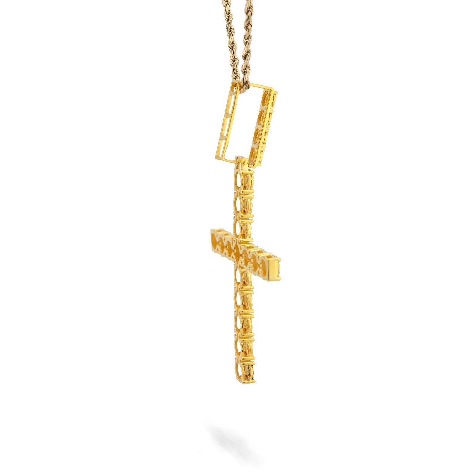 925 SS 7.8gms 0.6 CTW Real Diamond Solitaire Yellow Cross Pendant Illusion Charm - Elite Jewelers - Charms & Pendants