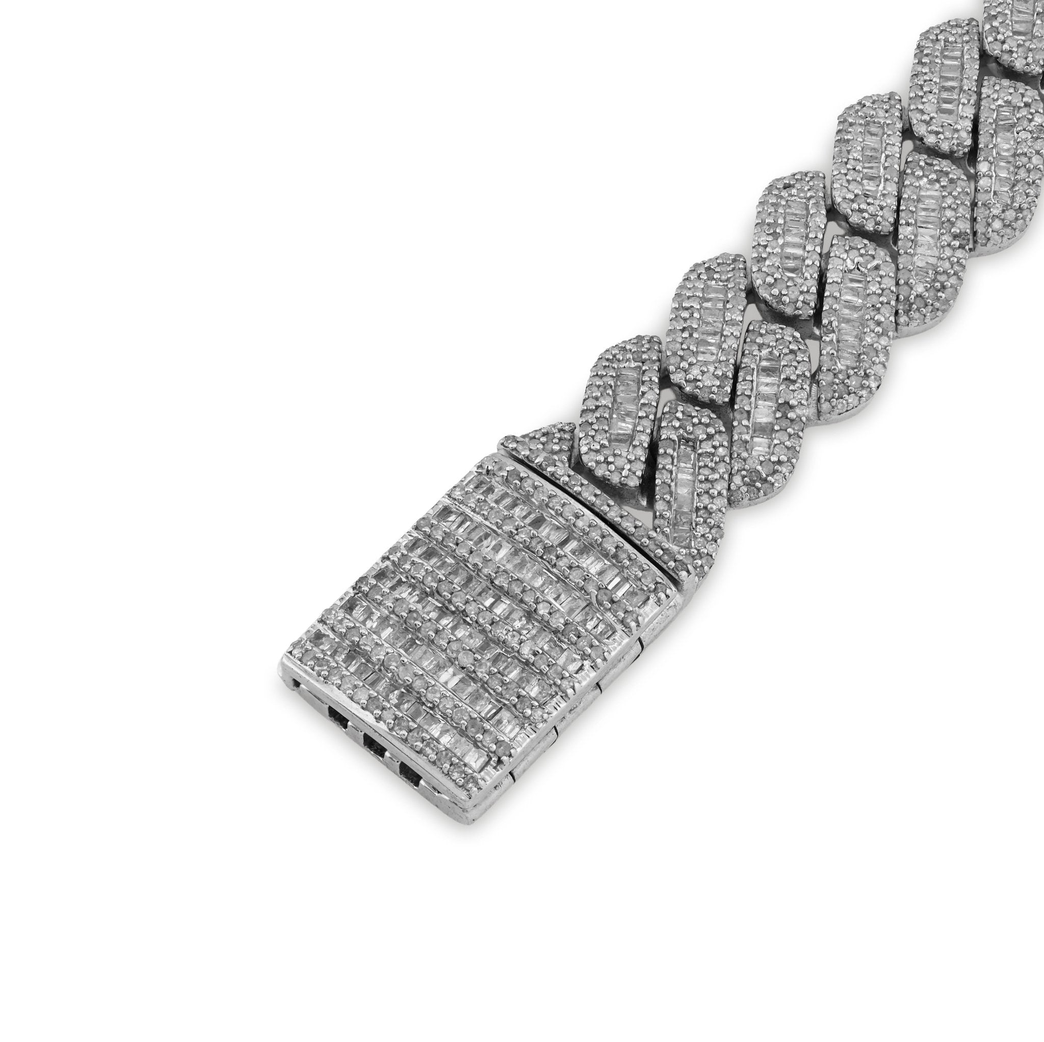 925 SS 9.63CT Natural Diamond Round/Baguette 12MM 8" Cuban Link Men Bracelet 46.5g - Elite Jewelers - Bracelets