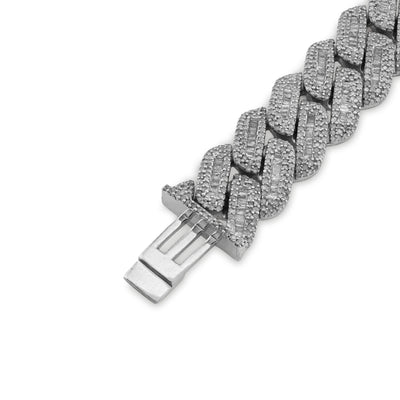 925 SS 9.63CT Natural Diamond Round/Baguette 12MM 8" Cuban Link Men Bracelet 46.5g - Elite Jewelers - Bracelets