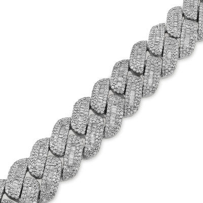 925 SS 9.63CT Natural Diamond Round/Baguette 12MM 8" Cuban Link Men Bracelet 46.5g - Elite Jewelers - Bracelets