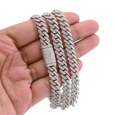 925 SS 9.7CT Natural Diamond Snake Cuban Link 8MM Chain Men Women 22" Necklace - Elite Jewelers - Necklaces