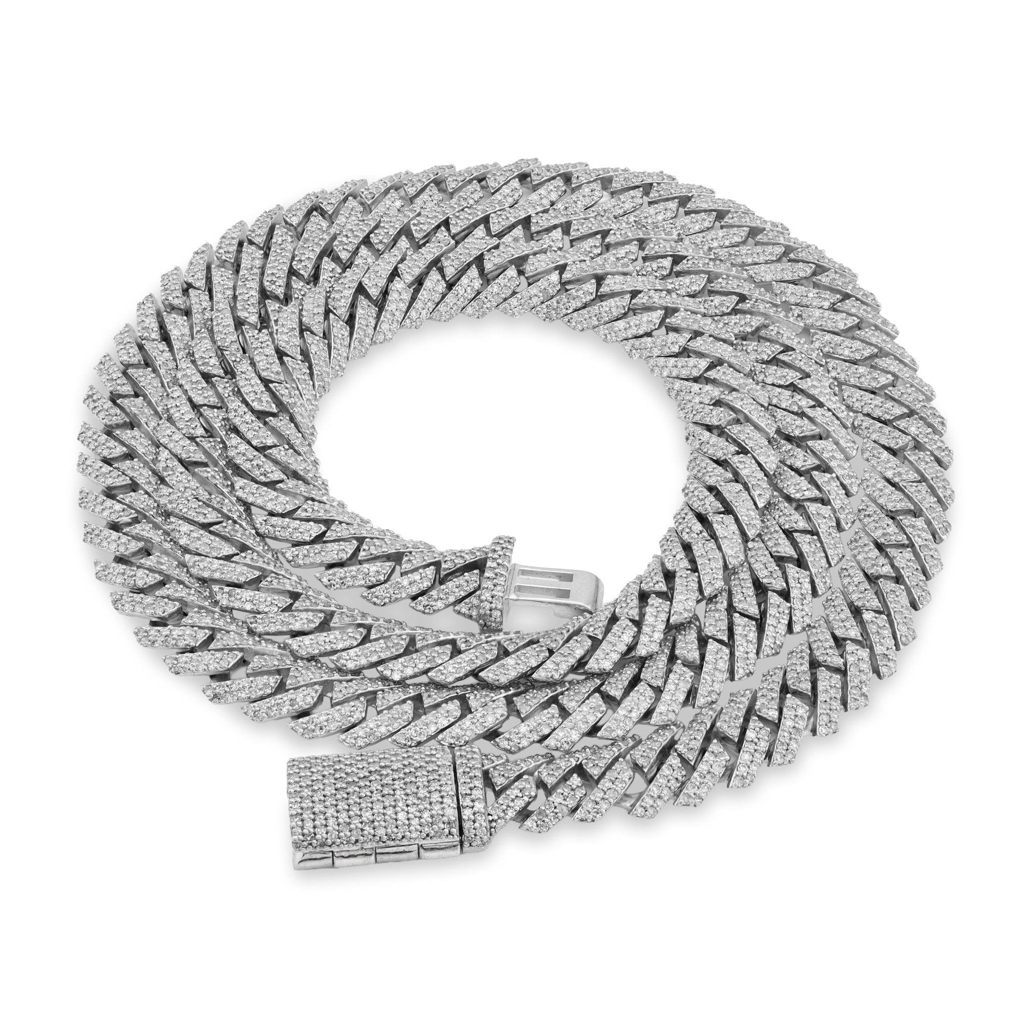 925 SS 9.7CT Natural Diamond Snake Cuban Link 8MM Chain Men Women 22" Necklace - Elite Jewelers - Necklaces