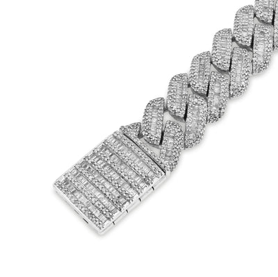 925 SS 9CT Natural Diamond Round/Baguette 12.5MM 8" Cuban Link Men Bracelet 45.7g - Elite Jewelers - Bracelets