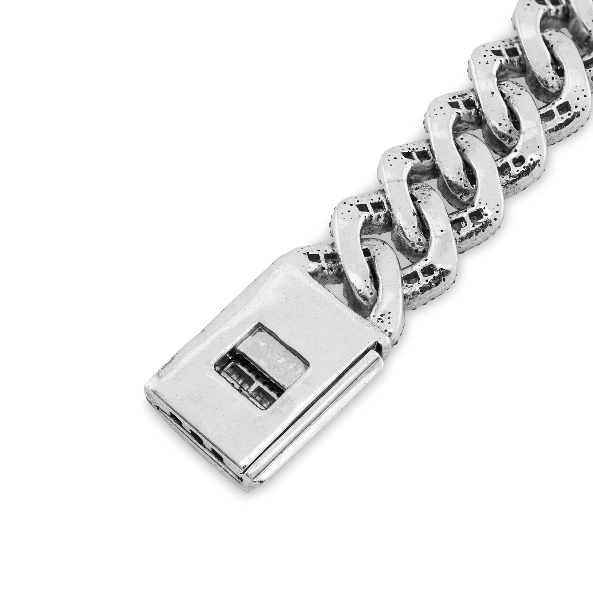 925 SS 9CT Natural Diamond Round/Baguette 12.5MM 8" Cuban Link Men Bracelet 45.7g - Elite Jewelers - Bracelets