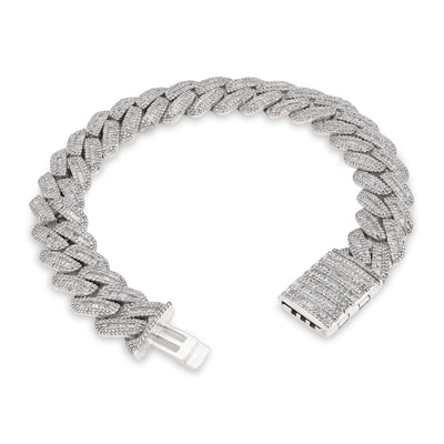 925 SS 9CT Natural Diamond Round/Baguette 12.5MM 8" Cuban Link Men Bracelet 45.7g - Elite Jewelers - Bracelets