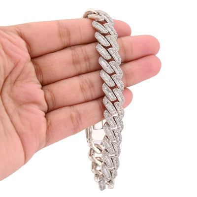 925 SS 9CT Natural Diamond Round/Baguette 12.5MM 8" Cuban Link Men Bracelet 45.7g - Elite Jewelers - Bracelets