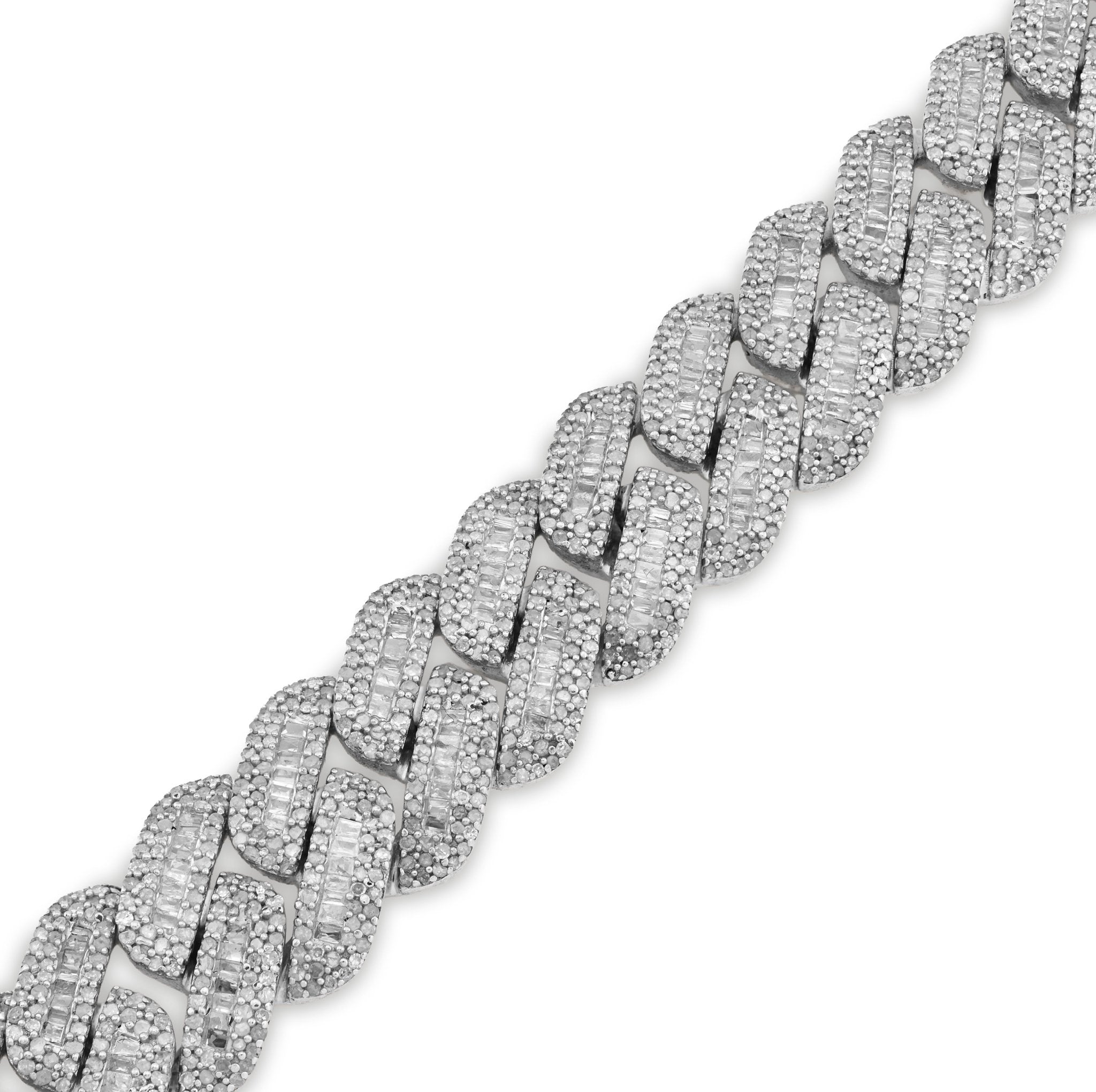925 SS 9CT Natural Diamond Round/Baguette 12.5MM 8" Cuban Link Men Bracelet 45.7g - Elite Jewelers - Bracelets