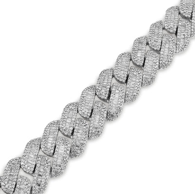 925 SS 9CT Natural Diamond Round/Baguette 12.5MM 8" Cuban Link Men Bracelet 45.7g - Elite Jewelers - Bracelets