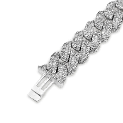 925 SS 9CT Natural Diamond Round/Baguette 12.5MM 8" Cuban Link Men Bracelet 45.7g - Elite Jewelers - Bracelets