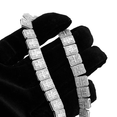 925 SS Natural Diamond Baguette/Round 12CT Rectangular Link Tennis Chain - Elite Jewelers-Necklaces