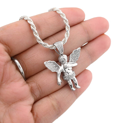 925 Sterling Silver 0.25CTW Natural Diamond Angel Cherub Pendant 4.6gms Charm - Elite Jewelers - Charms & Pendants