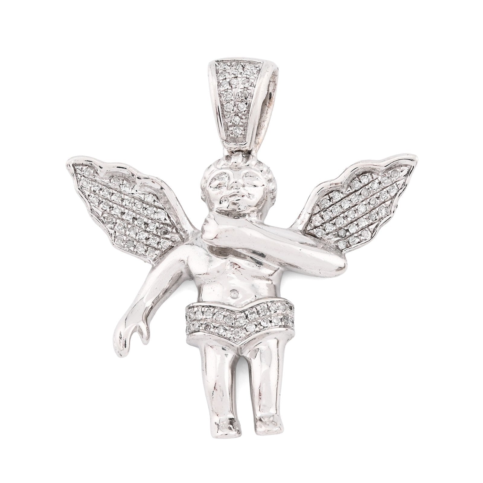 925 Sterling Silver 0.25CTW Natural Diamond Angel Cherub Pendant 4.6gms Charm - Elite Jewelers - Charms & Pendants