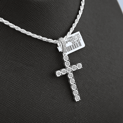 925 Sterling Silver 0.35CTW Natural Diamond Cross Pendant 2.7g Charm For Unisex - Elite Jewelers - Charms & Pendants