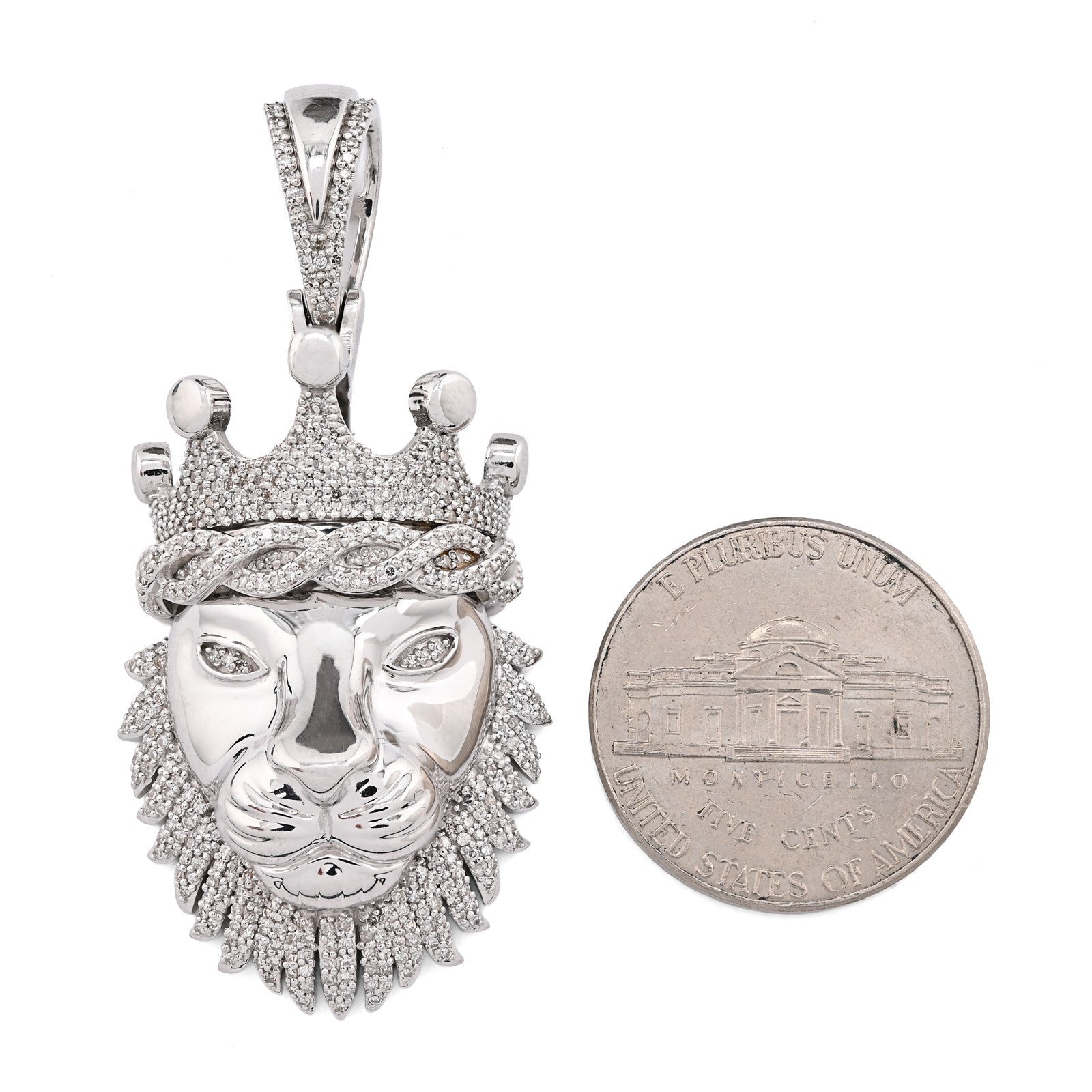 925 Sterling Silver 0.73CTW Natural Diamond Lion Head Mens Pendant 11.9g Charm - Elite Jewelers - Charms & Pendants