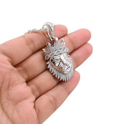 925 Sterling Silver 0.73CTW Natural Diamond Lion Head Mens Pendant 11.9g Charm - Elite Jewelers - Charms & Pendants