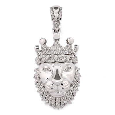 925 Sterling Silver 0.73CTW Natural Diamond Lion Head Mens Pendant 11.9g Charm - Elite Jewelers - Charms & Pendants
