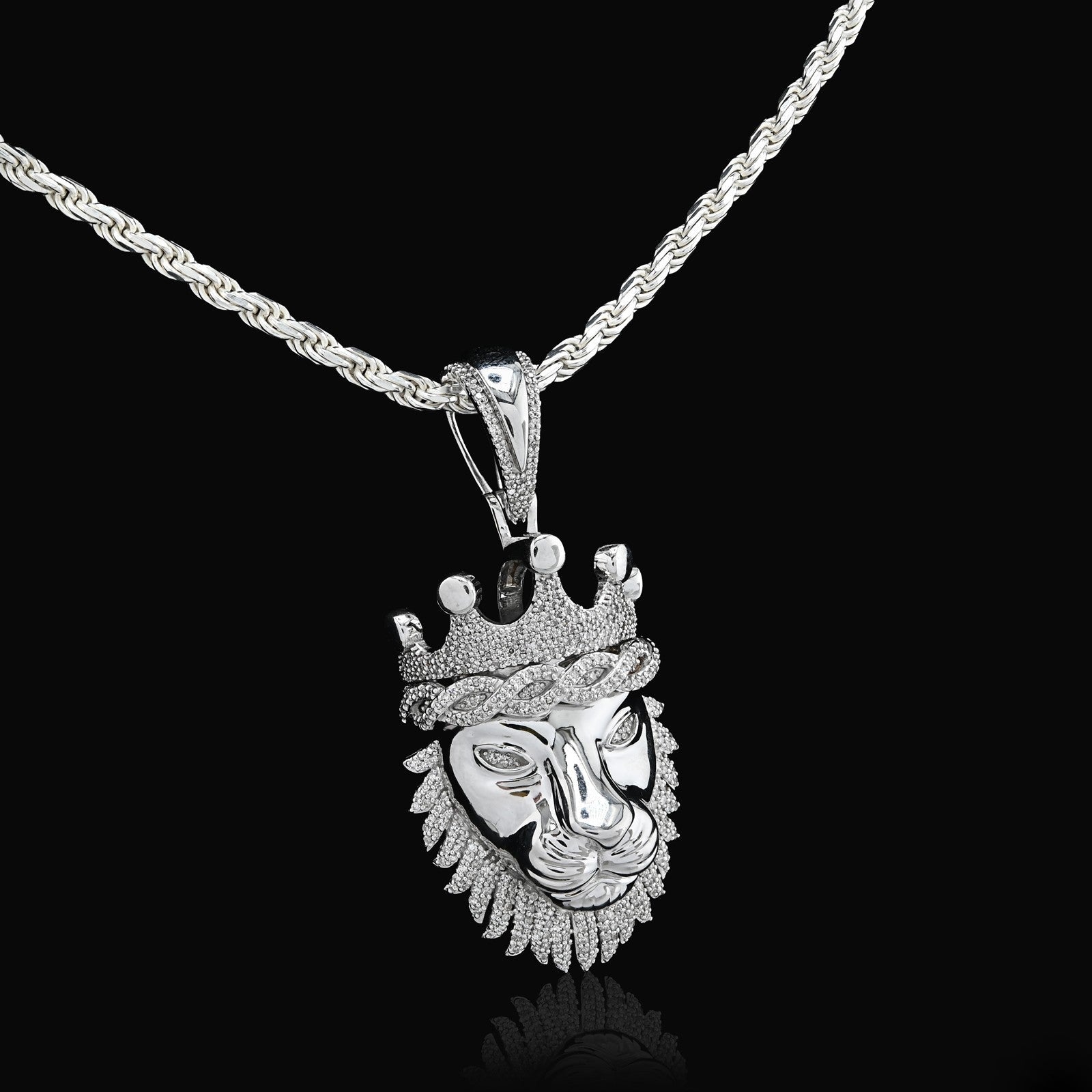 925 Sterling Silver 0.73CTW Natural Diamond Lion Head Mens Pendant 11.9g Charm - Elite Jewelers - Charms & Pendants