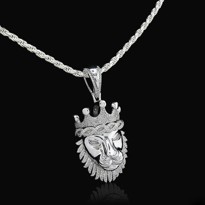 925 Sterling Silver 0.73CTW Natural Diamond Lion Head Mens Pendant 11.9g Charm - Elite Jewelers - Charms & Pendants