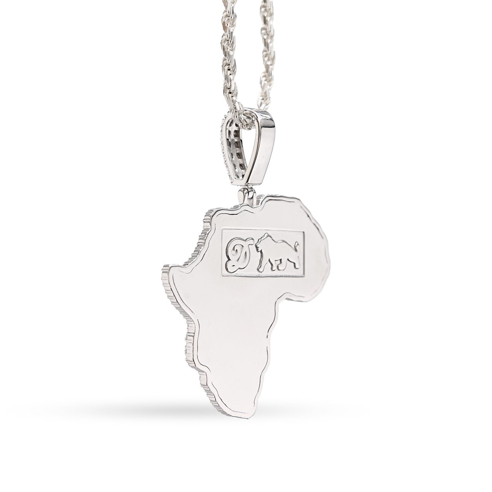 925 Sterling Silver 0.83CTW Natural Diamond Africa Continent Map Pendant 17.1gms - Elite Jewelers - Charms & Pendants