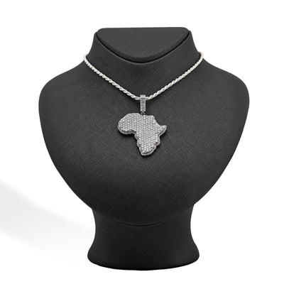 925 Sterling Silver 0.83CTW Natural Diamond Africa Continent Map Pendant 17.1gms - Elite Jewelers - Charms & Pendants