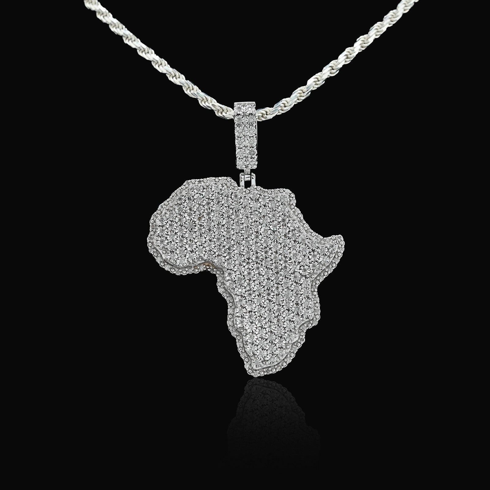 925 Sterling Silver 0.83CTW Natural Diamond Africa Continent Map Pendant 17.1gms - Elite Jewelers - Charms & Pendants