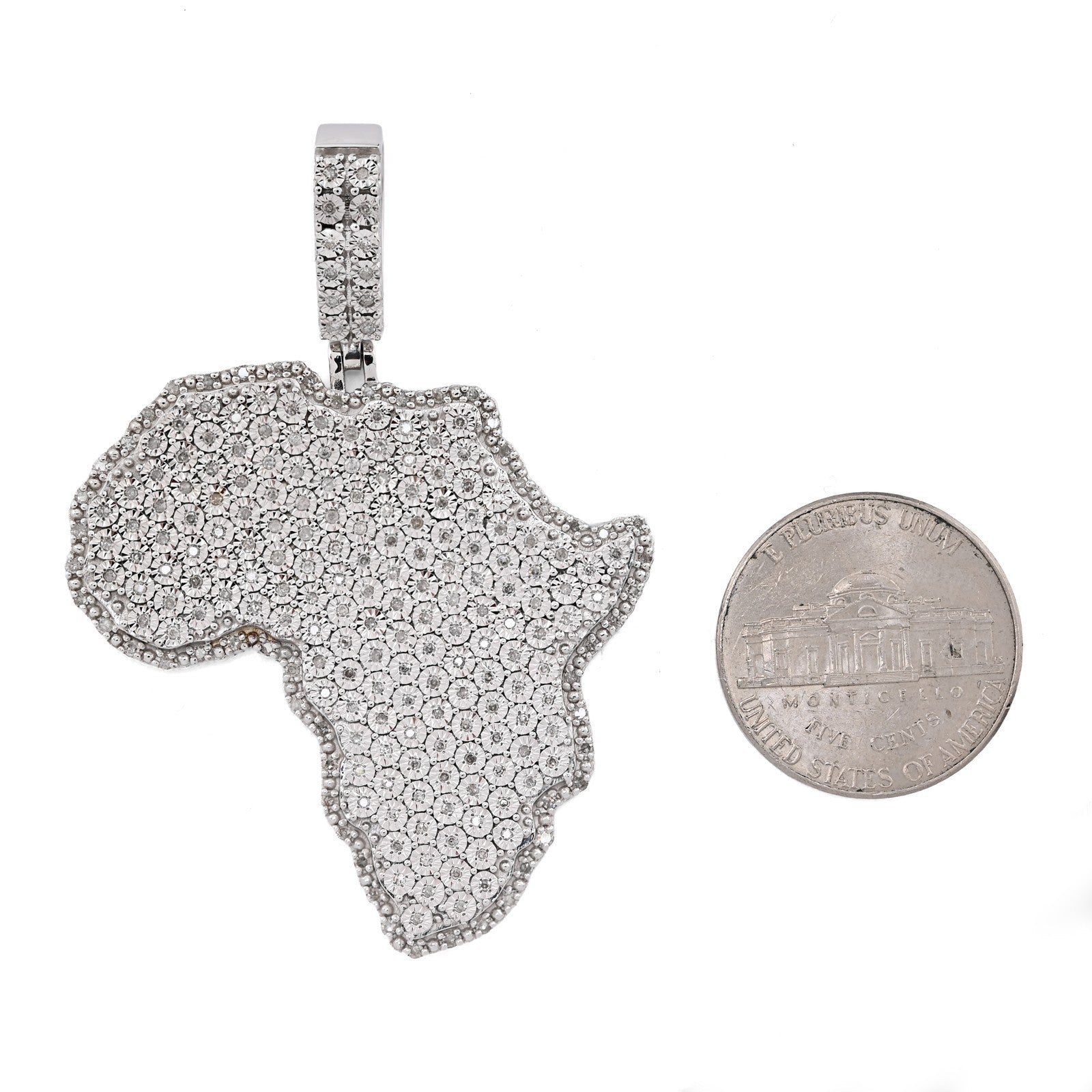 925 Sterling Silver 0.83CTW Natural Diamond Africa Continent Map Pendant 17.1gms - Elite Jewelers - Charms & Pendants