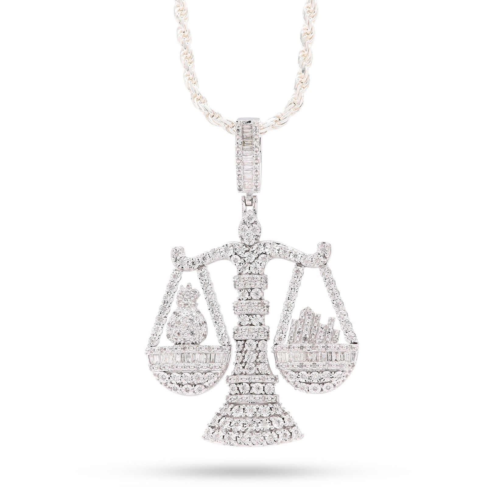 925 Sterling Silver 2.4 CTW Natural Diamond Libra Scale Pendant 16.9g Charm - Elite Jewelers - Charms & Pendants