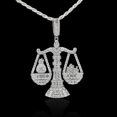 925 Sterling Silver 2.4 CTW Natural Diamond Libra Scale Pendant 16.9g Charm - Elite Jewelers - Charms & Pendants
