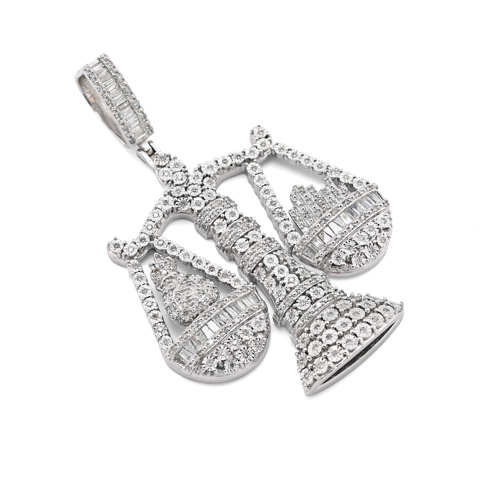 925 Sterling Silver 2.4 CTW Natural Diamond Libra Scale Pendant 16.9g Charm - Elite Jewelers - Charms & Pendants
