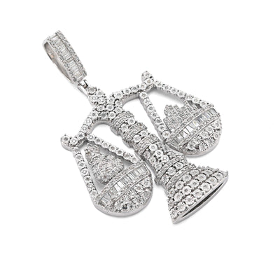 925 Sterling Silver 2.4 CTW Natural Diamond Libra Scale Pendant 16.9g Charm - Elite Jewelers - Charms & Pendants