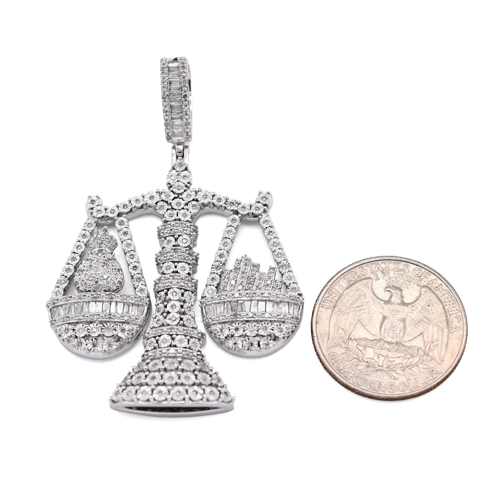 925 Sterling Silver 2.4 CTW Natural Diamond Libra Scale Pendant 16.9g Charm - Elite Jewelers - Charms & Pendants