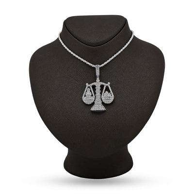 925 Sterling Silver 2.4 CTW Natural Diamond Libra Scale Pendant 16.9g Charm - Elite Jewelers - Charms & Pendants