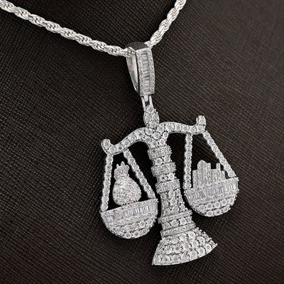 925 Sterling Silver 2.4 CTW Natural Diamond Libra Scale Pendant 16.9g Charm - Elite Jewelers - Charms & Pendants