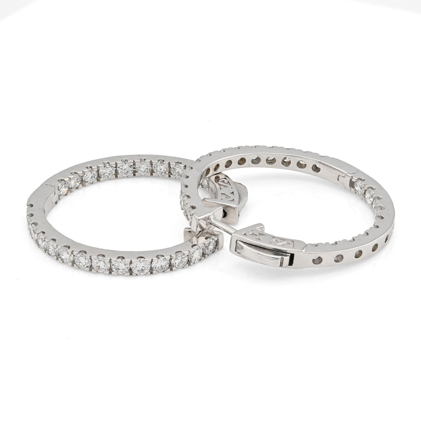 925 Sterling Silver 2CTW Lab Grown Diamond 6gms Inside - Out Hoop Womens Earring - Elite Jewelers - Earrings