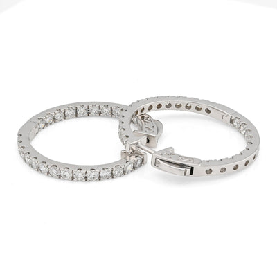 925 Sterling Silver 2CTW Lab Grown Diamond 6gms Inside - Out Hoop Womens Earring - Elite Jewelers - Earrings
