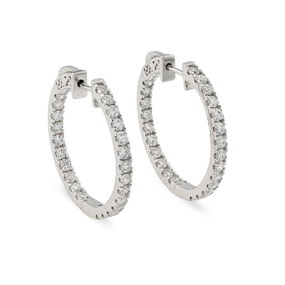 925 Sterling Silver 2CTW Lab Grown Diamond 6gms Inside - Out Hoop Womens Earring - Elite Jewelers - Earrings