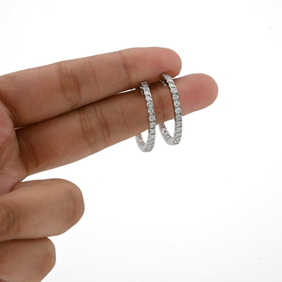 925 Sterling Silver 2CTW Lab Grown Diamond 6gms Inside - Out Hoop Womens Earring - Elite Jewelers - Earrings