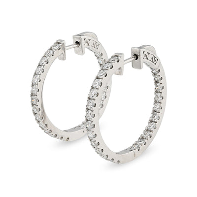 925 Sterling Silver 2CTW Lab Grown Diamond 6gms Inside - Out Hoop Womens Earring - Elite Jewelers - Earrings